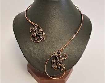 Handmade Copper Wire Thistle Necklace: Adjustable Statement Collar