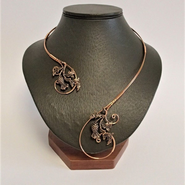 Handmade Copper Wire Thistle Necklace: Adjustable Statement Collar