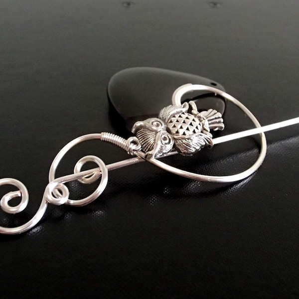 Owl Shawl Pin, Brooch pin, Scarf Pin, Sweater Brooch, Knitting Accessories, Silver Wire pin