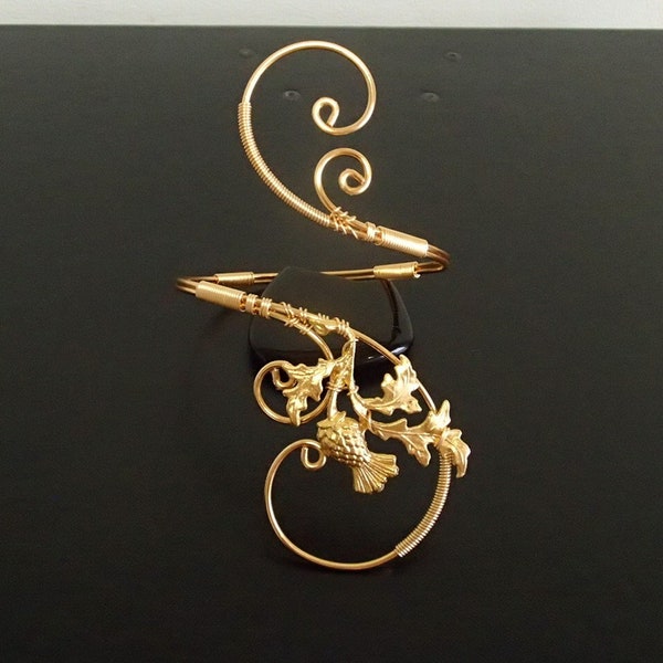 Scottish Thistle Bracelet, Cuff Bracelet, Arm cuff, Spiral Arm Band, Arm Bangle, Gold bracelet, Wire Wrapped  jewelry