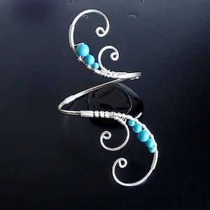Turquoise bracelet, Silver Bracelet, Wire Wrapped Cuff Bracelet,  Arm Bracelet, Wire jewelry