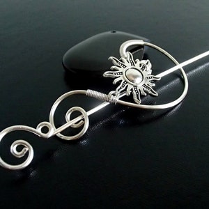 Sun Pin, Shawl Pin, Scarf Pin, Sweater Brooch, Knitting Accessories, Silver Wire pin