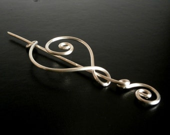 Celtic Spiral Shawl Pin, Scarf Pin, Sweater Brooch, Knitting Accessories, Silver Wire pin