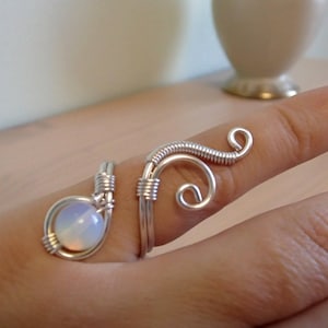 Adjustable wire Ring, Opalite  Ring, Silver Ring, Wire Wrapped Jewelry, Handmade Jewelry