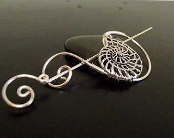 Silber Muschel Brosche, Schal Pin, Schal Pin, Pullover Brosche, Strickzubehör, Silber Draht Pin