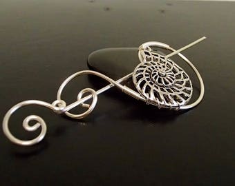 Silver Shell Brooch , Shawl Pin, Scarf Pin, Sweater Brooch, Knitting Accessories, Silver Wire pin