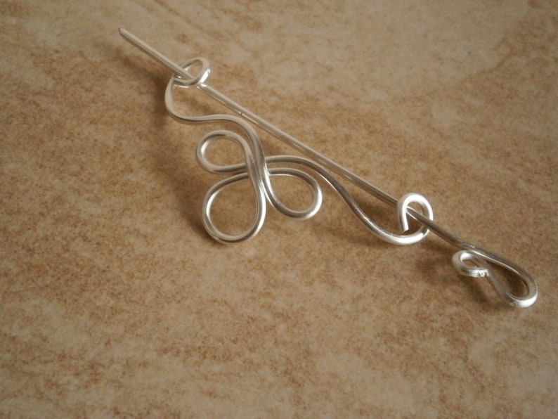 Celtic Shawl Pin, Scarf Pin, Sweater Brooch, Hair Pin, Knitting Accessories, Silver Wire pin image 2