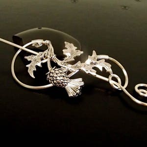 Scottish Thistle Brooch pin, Shawl Pin, Scarf Pin, Sweater Brooch, Knitting Accessories, Silver Wire pin