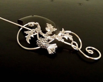 Scottish Thistle Brooch pin, Shawl Pin, Scarf Pin, Sweater Brooch, Knitting Accessories, Silver Wire pin