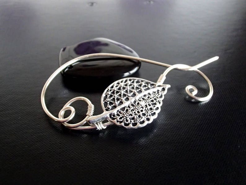 Leaf Shawl Pin, Scarf Pin, Wire Wrapped Jewelry, Pin for knitters, Wirework image 2
