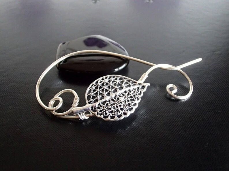 Leaf Shawl Pin, Scarf Pin, Wire Wrapped Jewelry, Pin for knitters, Wirework image 3