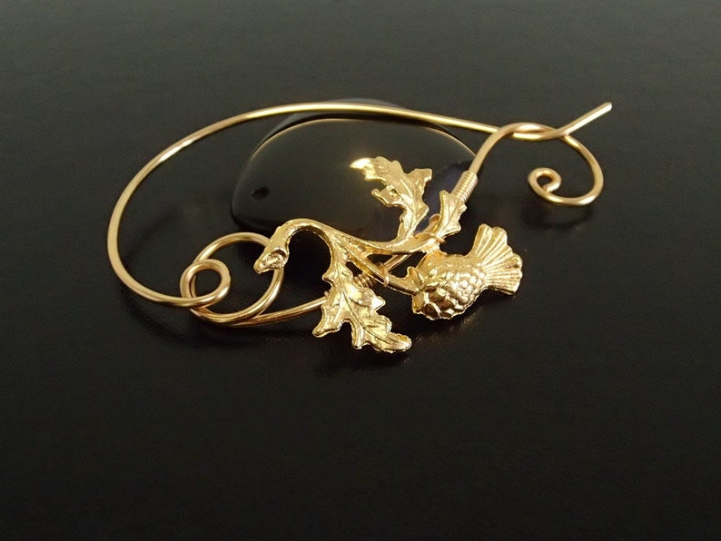 Scottish Thistle Brooch pin, Shawl Pin, Scarf Pin, Sweater Brooch, Knitting Accessories, Gold Wire pin image 1