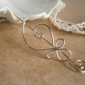 Celtic Shawl Pin, Scarf Pin, Sweater Brooch, Hair Pin, Knitting Accessories, Silver Wire pin image 2