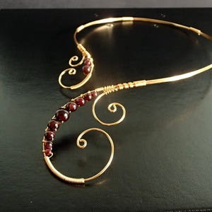 Garnet Necklace, Open Necklace, Gold Necklace, Statement Necklace, Collar Necklace, Asymmetric necklace, adjustable necklace image 8