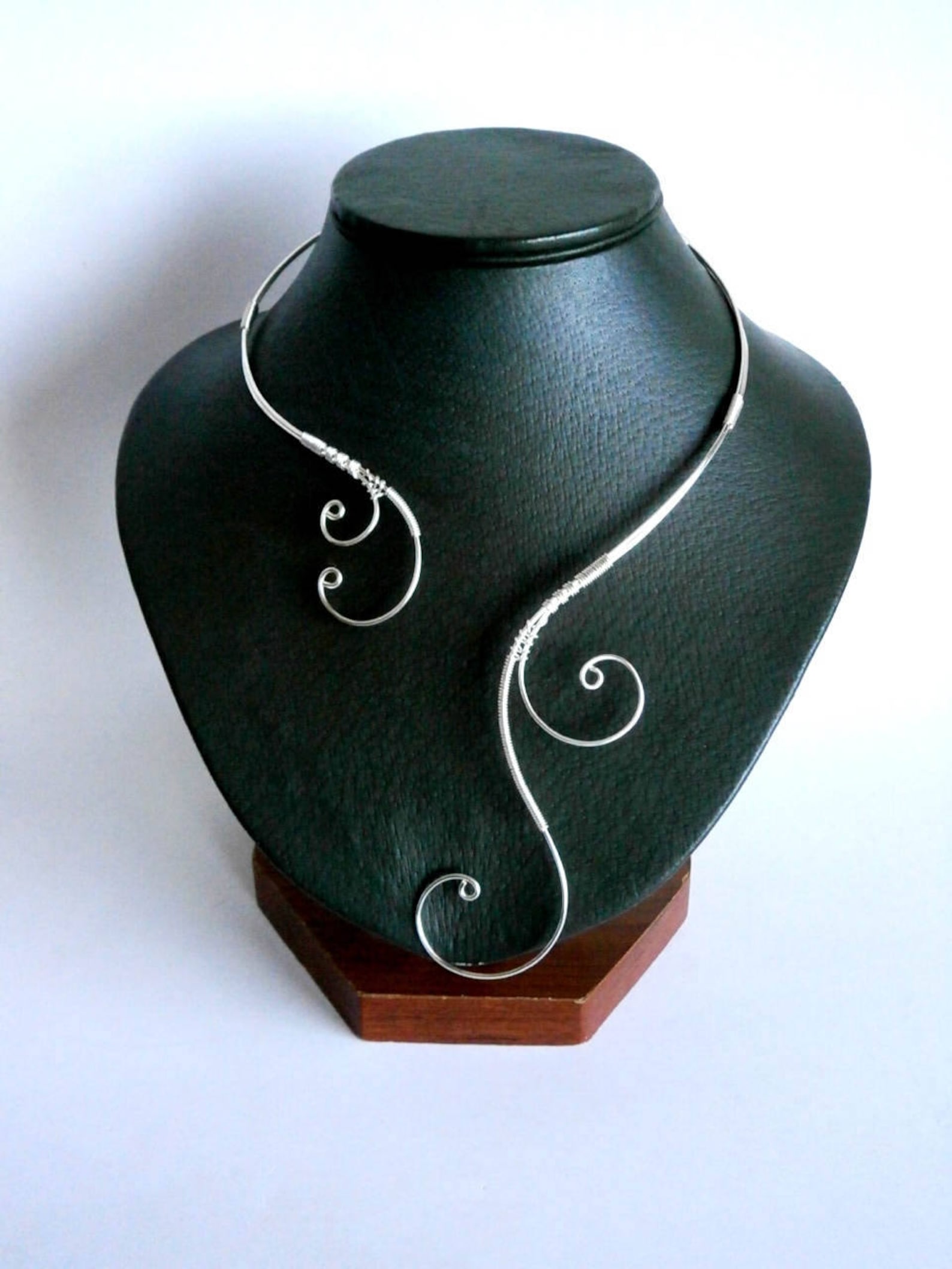 Silver Necklace Collar Statement Necklace Wire Necklace Etsy