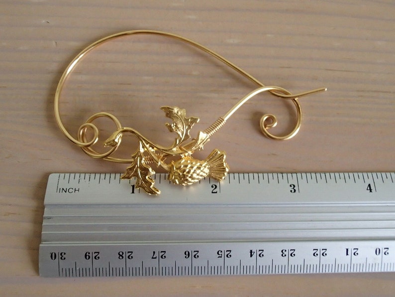 Scottish Thistle Brooch pin, Shawl Pin, Scarf Pin, Sweater Brooch, Knitting Accessories, Gold Wire pin image 5