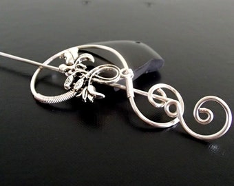 Flower Shawl Pin, Brooch pin, Scarf Pin, Sweater Brooch, Knitting Accessories, Silver Wire pin