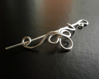 Celtic Shawl Pin, Scarf Pin, Sweater Brooch, Hair Pin, Knitting Accessories, Silver Wire pin