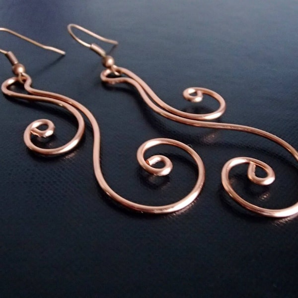 Copper Earrings or Gold Earrings, Wire Earrings, Wire Wrapped Jewelry, Handmade Jewelry