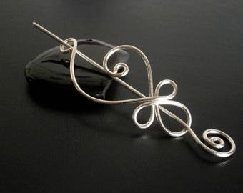 Celtic Shawl Pin, Scarf Pin, Sweater Brooch, Hair Pin, Knitting Accessories, Silver Wire pin