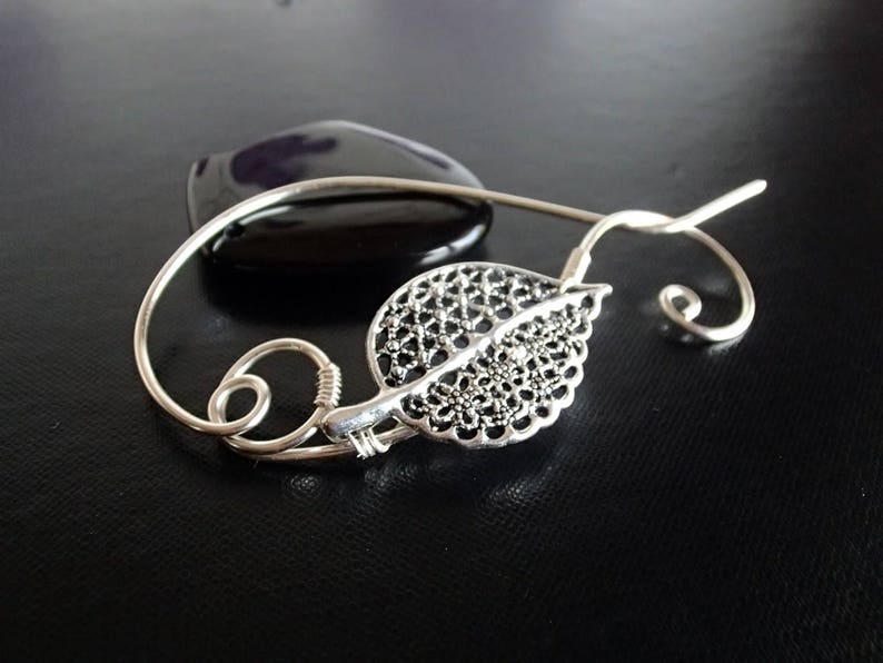 Leaf Shawl Pin, Scarf Pin, Wire Wrapped Jewelry, Pin for knitters, Wirework image 1