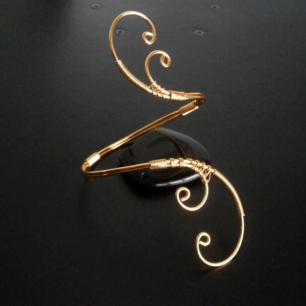 Gold Bracelet, Cuff Bracelet, Arm cuff, Spiral Arm Band, Arm Bangle, Arm Bracelet, Wire jewelry