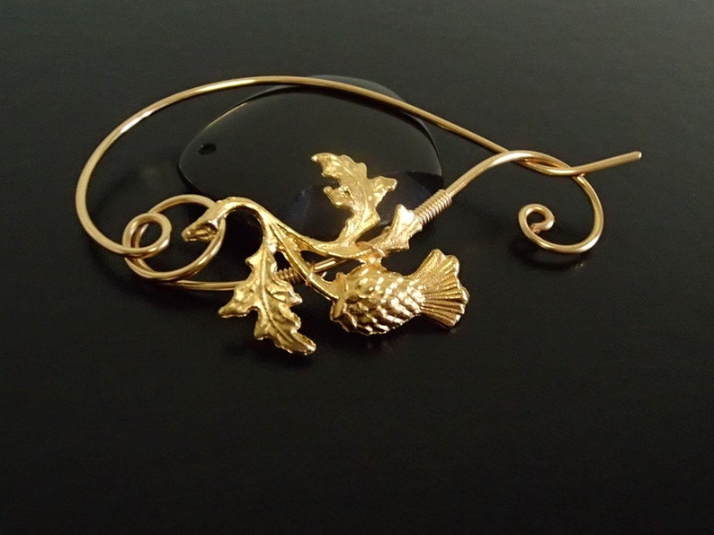 Scottish Thistle Brooch pin, Shawl Pin, Scarf Pin, Sweater Brooch, Knitting Accessories, Gold Wire pin image 3