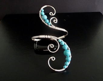 Turquoise bracelet, Silver Bracelet, Wire Cuff Bracelet, Arm Band, Arm Bangle, Arm Bracelet