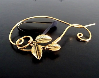 Leaf Shawl Pin, Scarf Pin, Sweater Brooch, Knitting Accessories, Gold Wire pin