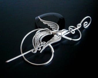 Phoenix Brooch pin, Shawl Pin, Scarf Pin, Sweater Brooch, Knitting Accessories, Silver Wire pin