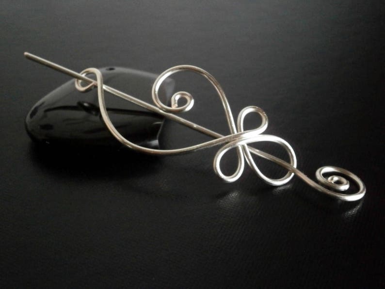 Celtic Shawl Pin, Scarf Pin, Sweater Brooch, Hair Pin, Knitting Accessories, Silver Wire pin image 3