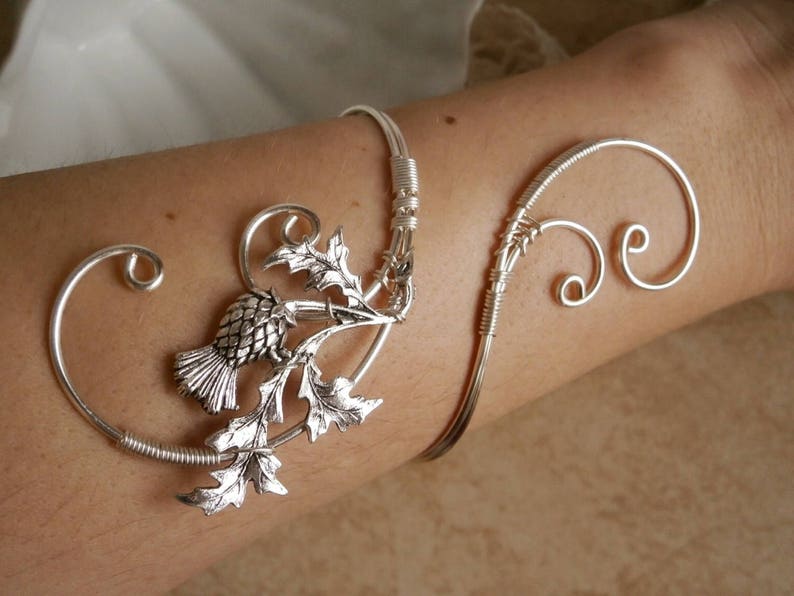 Scottish Thistle Bracelet, Cuff Bracelet, Arm cuff, Spiral Arm Band, Arm Bangle, Silver bracelet, Wire Wrapped jewelry image 5