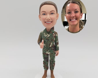 Personalized Military Bobblehead – Custom Figurine for Female Soldier, Officer, or Veteran, Valentines Day Gift