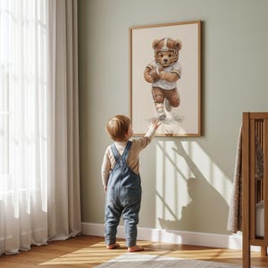 Sports Teddy Bear Nursery Set of 6 Wall Art, Watercolor Sporting Nursery Theme Décor for Kids Sports Room & Baby Sports Nursery: Vintage image 13
