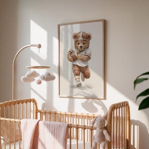 Sports Teddy Bear Nursery Set of 6 Wall Art, Watercolor Sporting Nursery Theme Décor for Kids Sports Room & Baby Sports Nursery: Vintage image 10