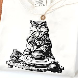 Comfort Colors® Funny Cat Pottery Wheel Art Vintage Clay Ceramic Lover T-Shirt, quirky cat artist Gift
