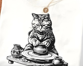 Comfort Colors® Funny Cat Pottery Wheel Art Vintage Clay Ceramic Lover T-Shirt, quirky cat artist Gift