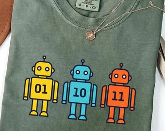 01 10 11 Robot Comfort Colors® T-Shirt, Funny Binary Code Nerd Gift, Retro Tech Geek Graphic Tee