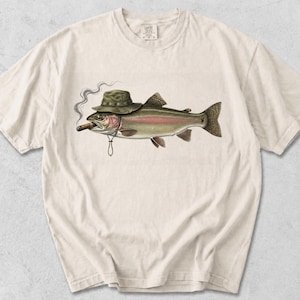 Grappig shirt voor forelvissen Comfort Colors®, vintage smoking Hat Angler T-shirt, grafisch shirt vis, vliegvissen cadeau voor hem