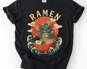 Axolotl Ramen Comfort Colors® Shirt, Gamer Anime Tee, Cute Kawaii Noodle Graphic Shirt, Foodie Gift