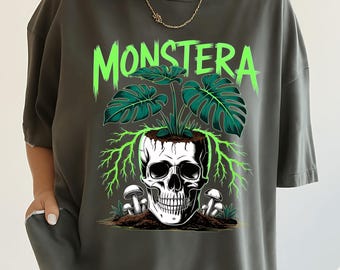 Monstera Plant Skull Metal Head Comfort Colors® T-Shirt, gothic plant lover gift,monstera graphic tee, Top Gothic Plant Lover