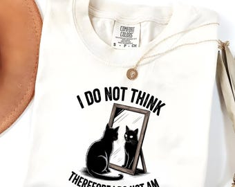 Camiseta Comfort Colors® "No pienso, luego no existo", regalo divertido de gato grunge, camiseta gráfica vintage gótica emo, camiseta retro punk de bruja