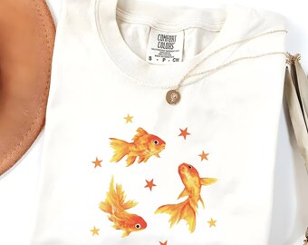 Goldfish T-Shirt, Star Aesthetic, Cute T-Shirt, Beachy Shirt, Grunge Y2K Tee, Cool Vintage Retro T-Shirt Gift, Comfort Colors Unisex T-Shirt