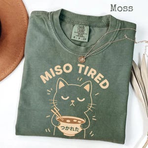Funny ramen cat shirt Comfort Colors® Miso Tired Tee, Japanese pun humor gift, cute foodie graphic