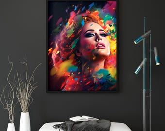 Adele-inspirierter Pop-Art-Druck | Farbenfrohe digitale Wandkunst | Modernes, druckbares Porträt-Dekor | Sofort-Download