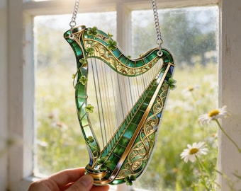 Irischer Harfe Suncatcher, keltisches Glasmalerei-Fensterbehang, irisches Dekorgeschenk