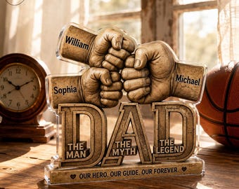 Personalized Dad Acrylic Plaque, Custom Names Fist Bump Keepsake, Father's Day Decor