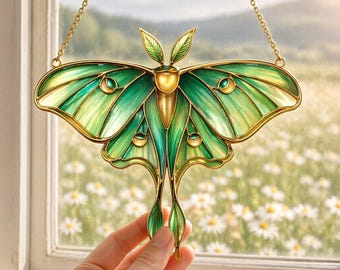 Green Luna Moth Suncatcher, ACrylic Butterfly Window Decor