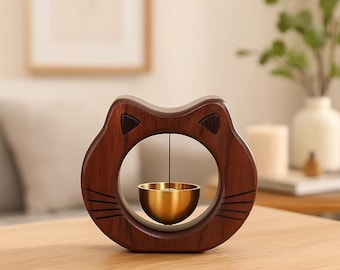 Wooden Lucky Cat Door Chime Magnetic Entryway Chime Decorative Welcome Bell for Home or Shop Rustic Hanging Bell Housewarming Gift Idea