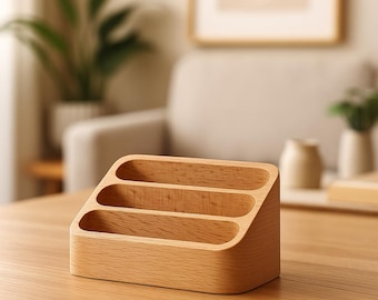 Wooden Business Card Holder Minimalist Desk Organizer Solid Wood Office Card Display Stand 11.5 cm